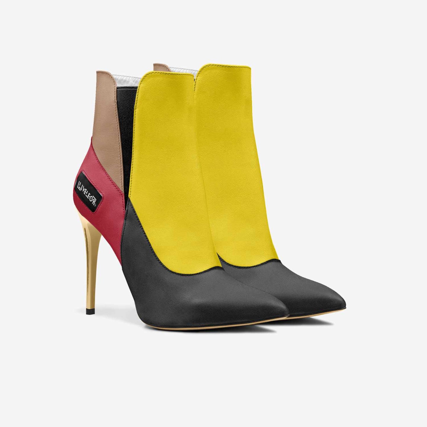 LIVELEO9 Gold Heel Slip On Boot | Red | Yellow | Beige | Black |
