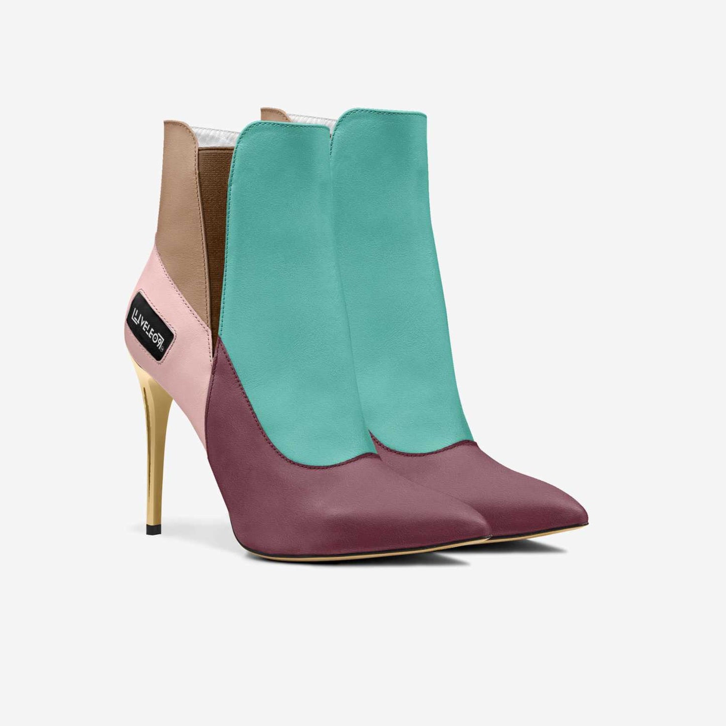 LIVELEO9 Gold Heel Slip On Boot | Lavender | Pink | Beige | Turquoise |