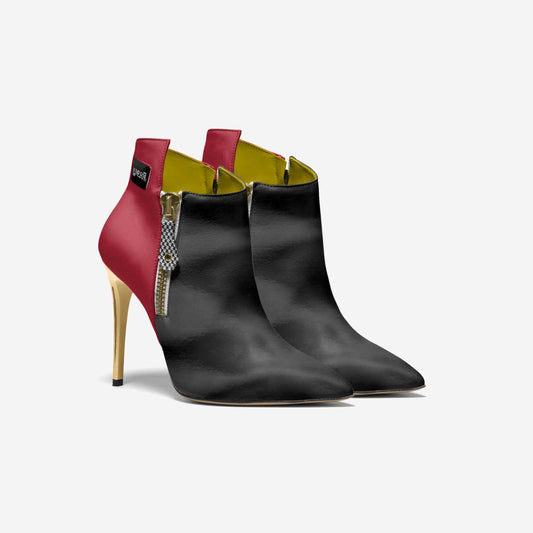 LIVELEO9 Gold Heel Slip On Ankle Boot | Red | Yellow | Black | Hounds Tooth |