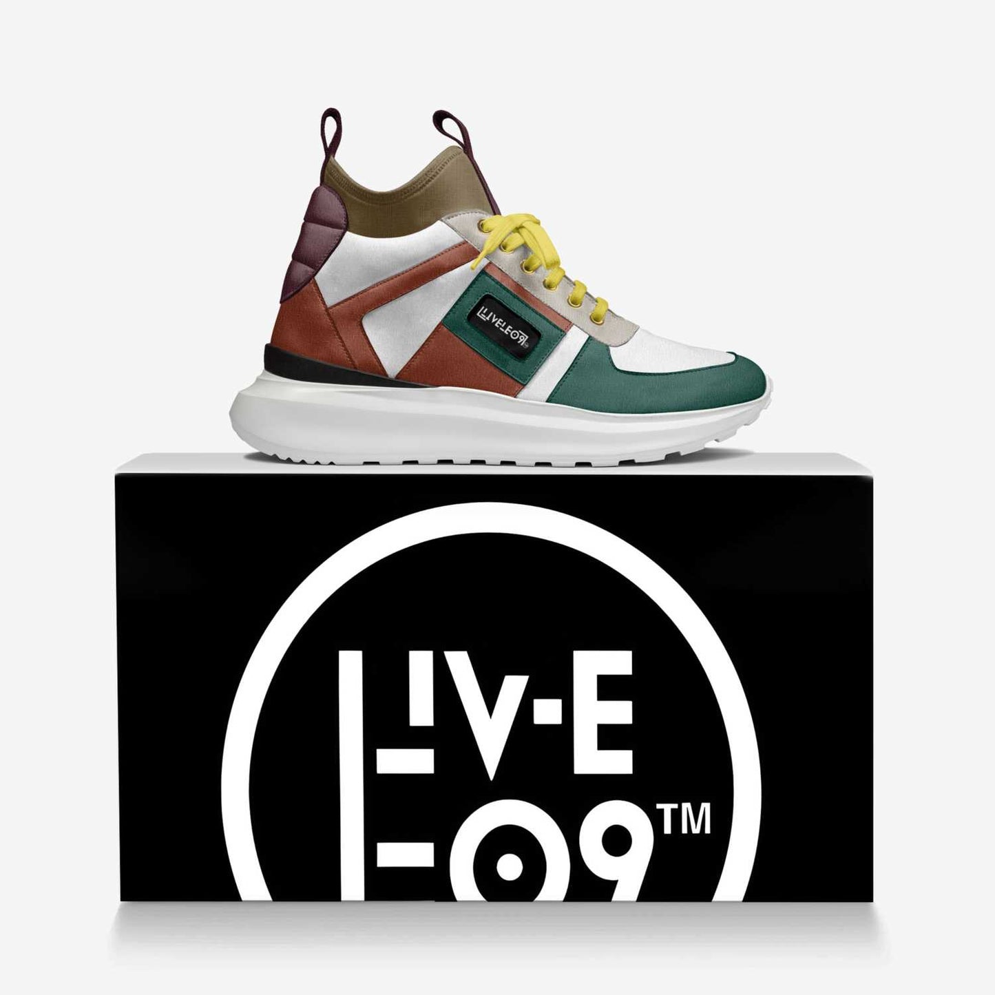 LIVELEO9 Classic Mid Sneaker 26' | White | Forrest Green | Brown | Yellow |