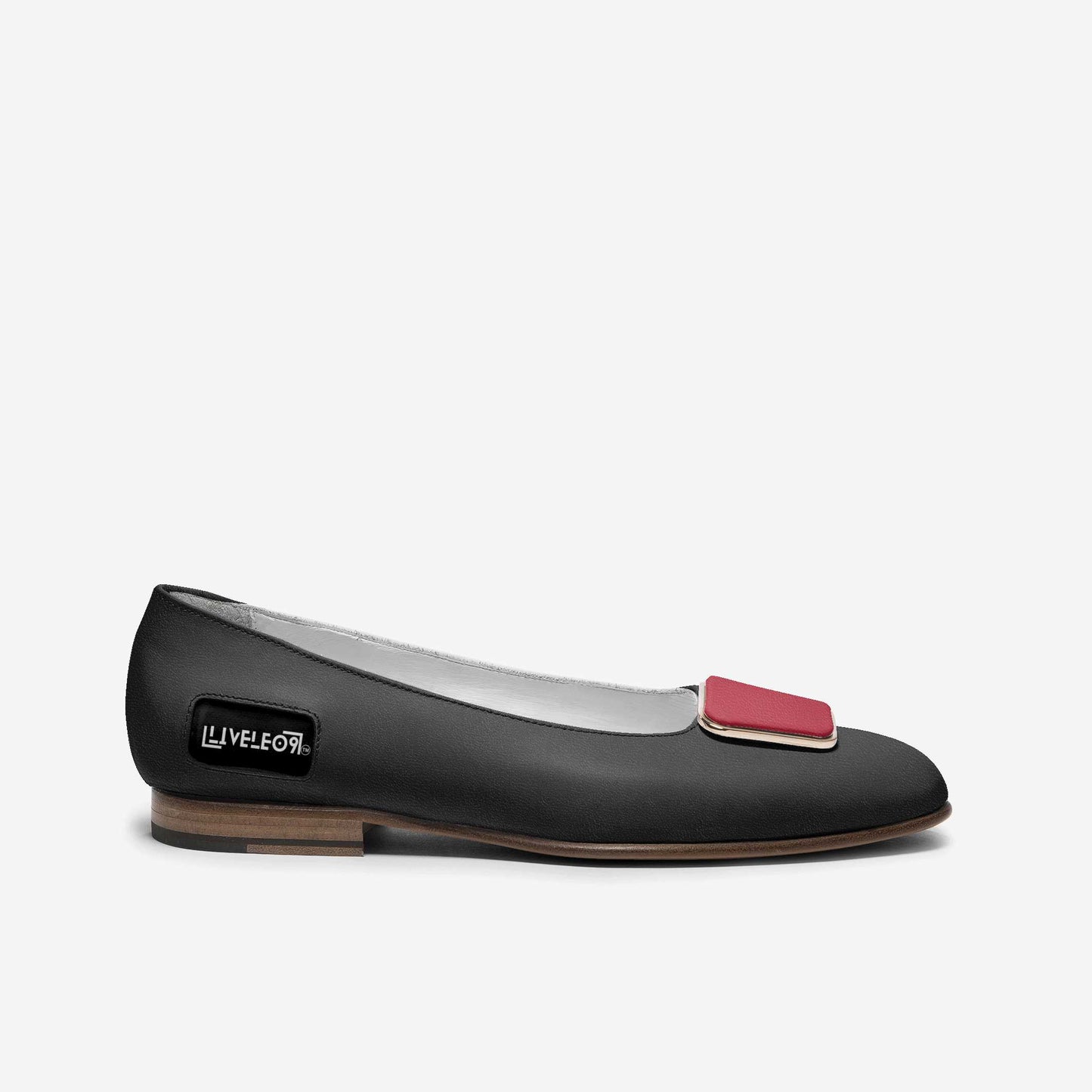 LIVELEO9 Calf Skin Ballerina | Black | Red | Gold |