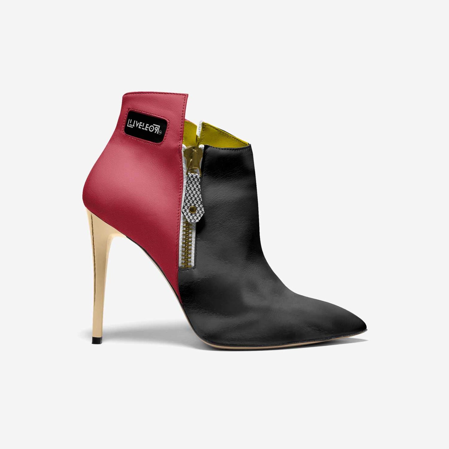 LIVELEO9 Gold Heel Slip On Ankle Boot | Red | Yellow | Black | Hounds Tooth |