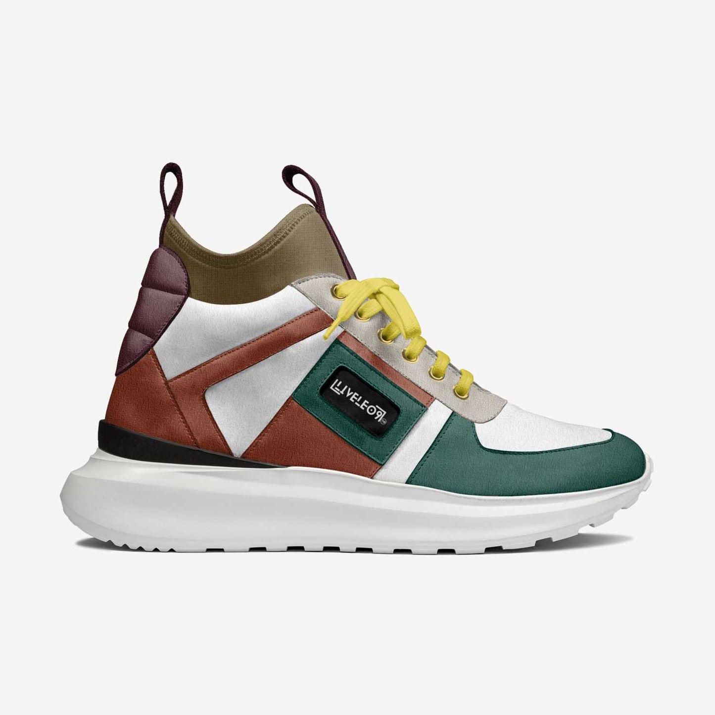 LIVELEO9 Classic Mid Sneaker 26' | White | Forrest Green | Brown | Yellow |