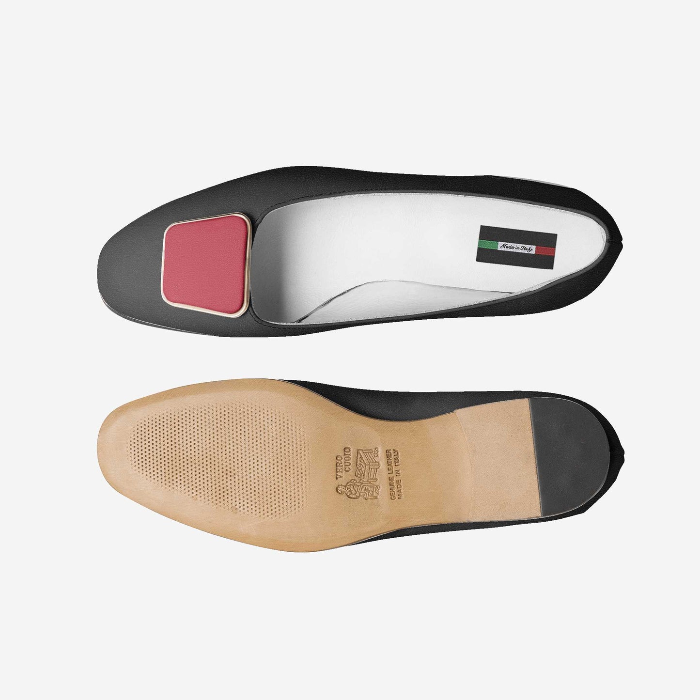 LIVELEO9 Calf Skin Ballerina | Black | Red | Gold |