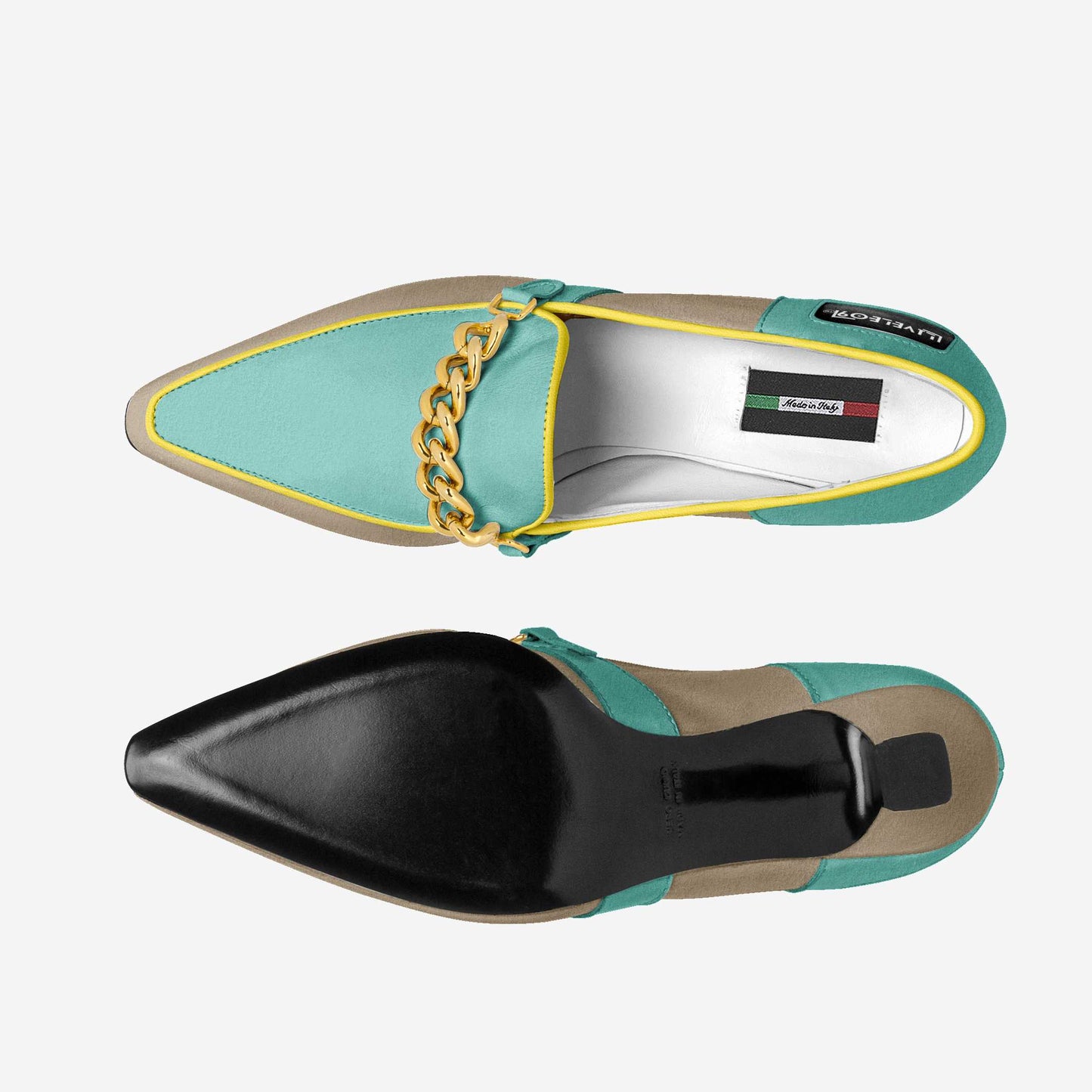 LIVELEO9 Charm Kitten Heel | Turquoise | Yellow | Grey |
