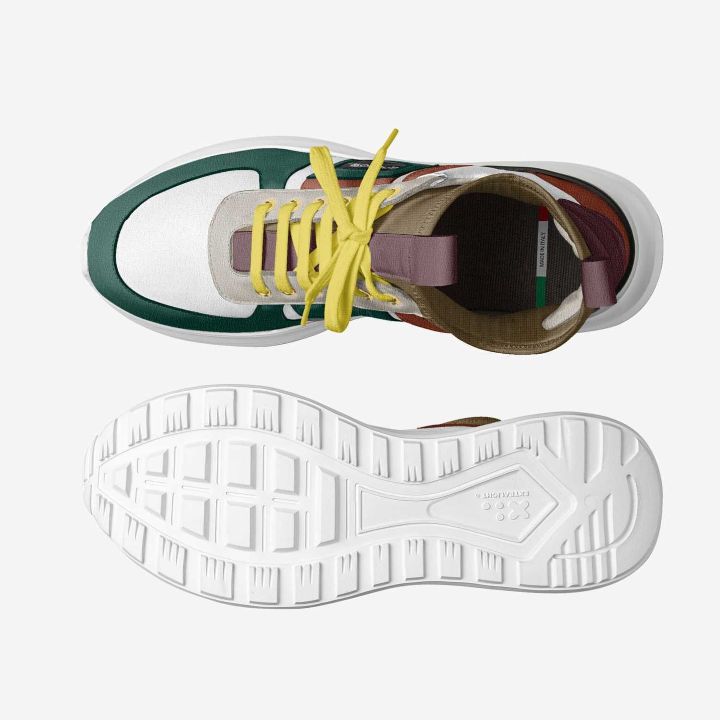LIVELEO9 Classic Mid Sneaker 26' | White | Forrest Green | Brown | Yellow |
