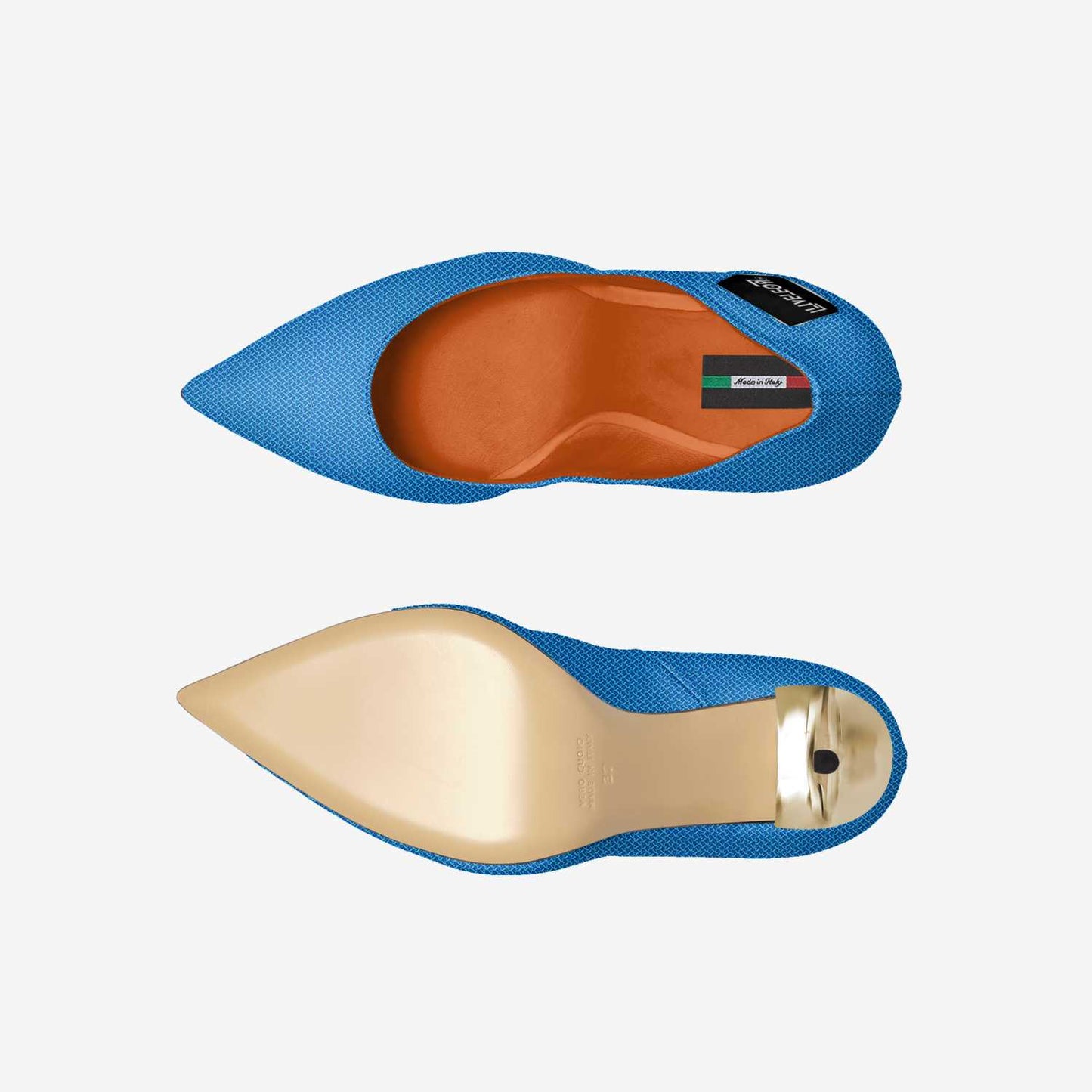 LIVELEO9 Gold Heel | Textured Blue | Gold | Brown |