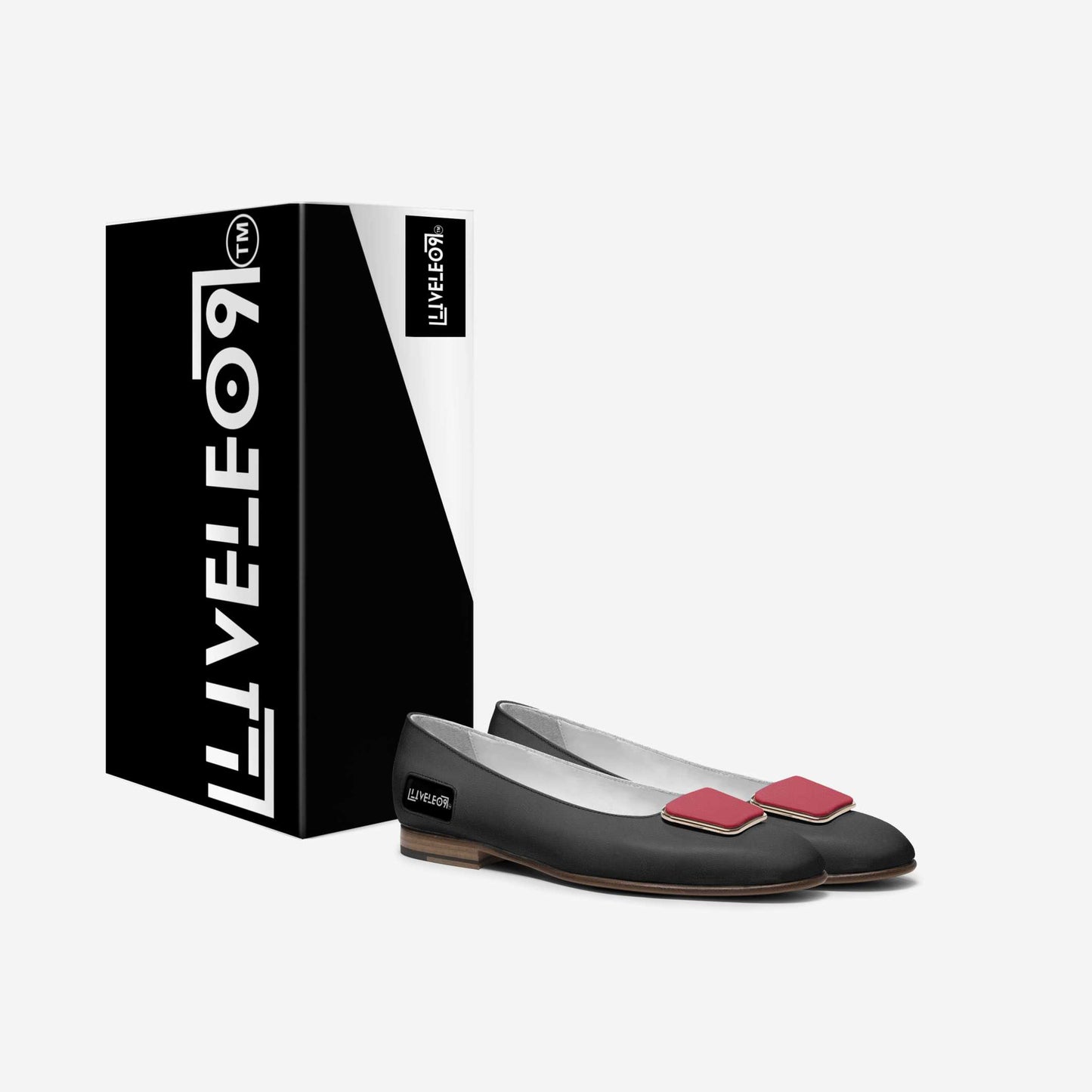 LIVELEO9 Calf Skin Ballerina | Black | Red | Gold |