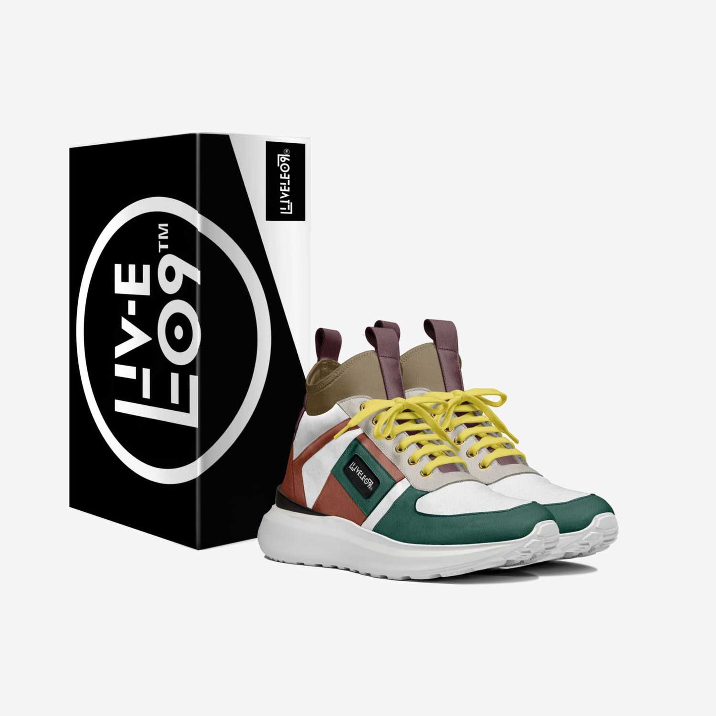 LIVELEO9 Classic Mid Sneaker 26' | White | Forrest Green | Brown | Yellow |