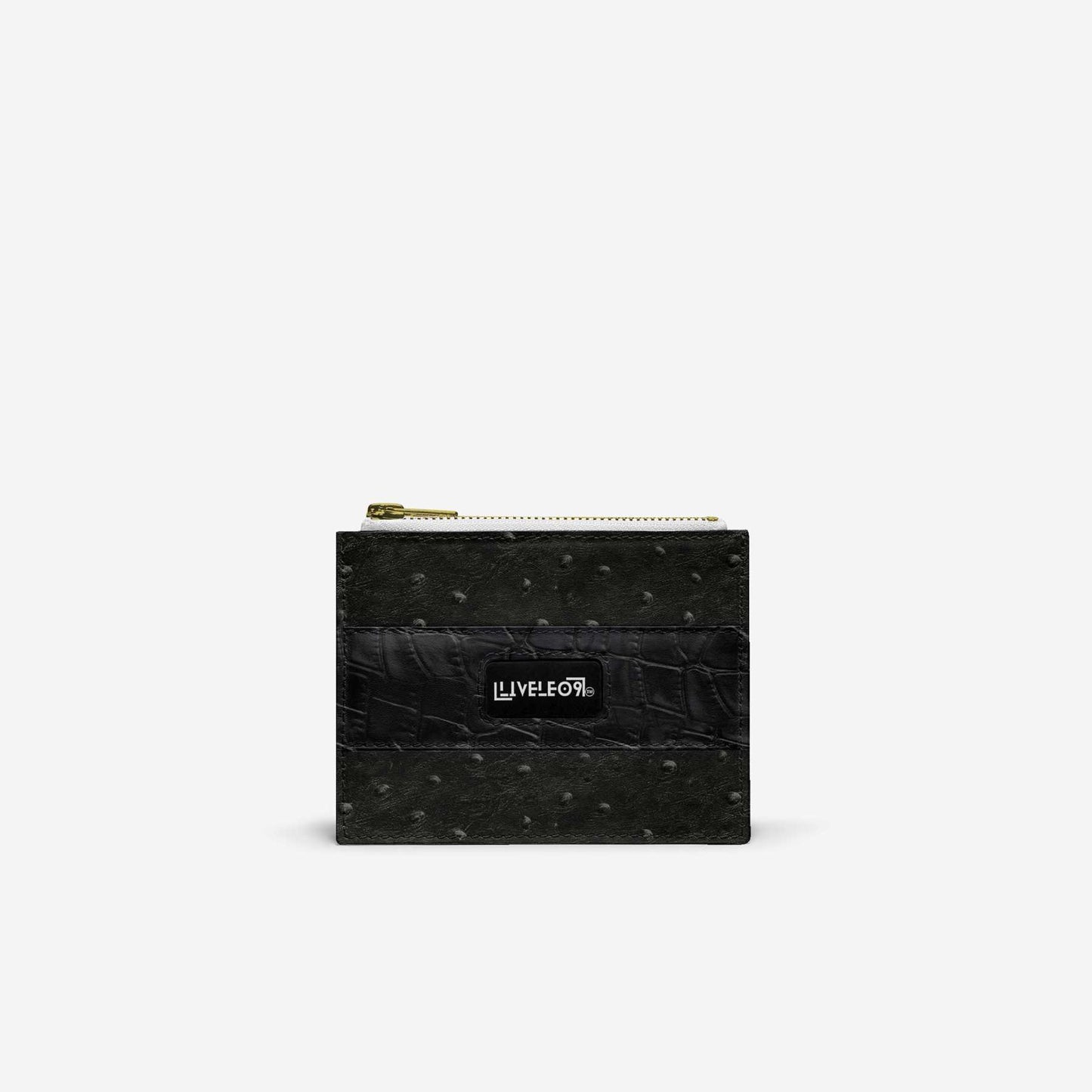 LIVELEO9 Ostrich Wallet | Black | White | Gold Zipper |