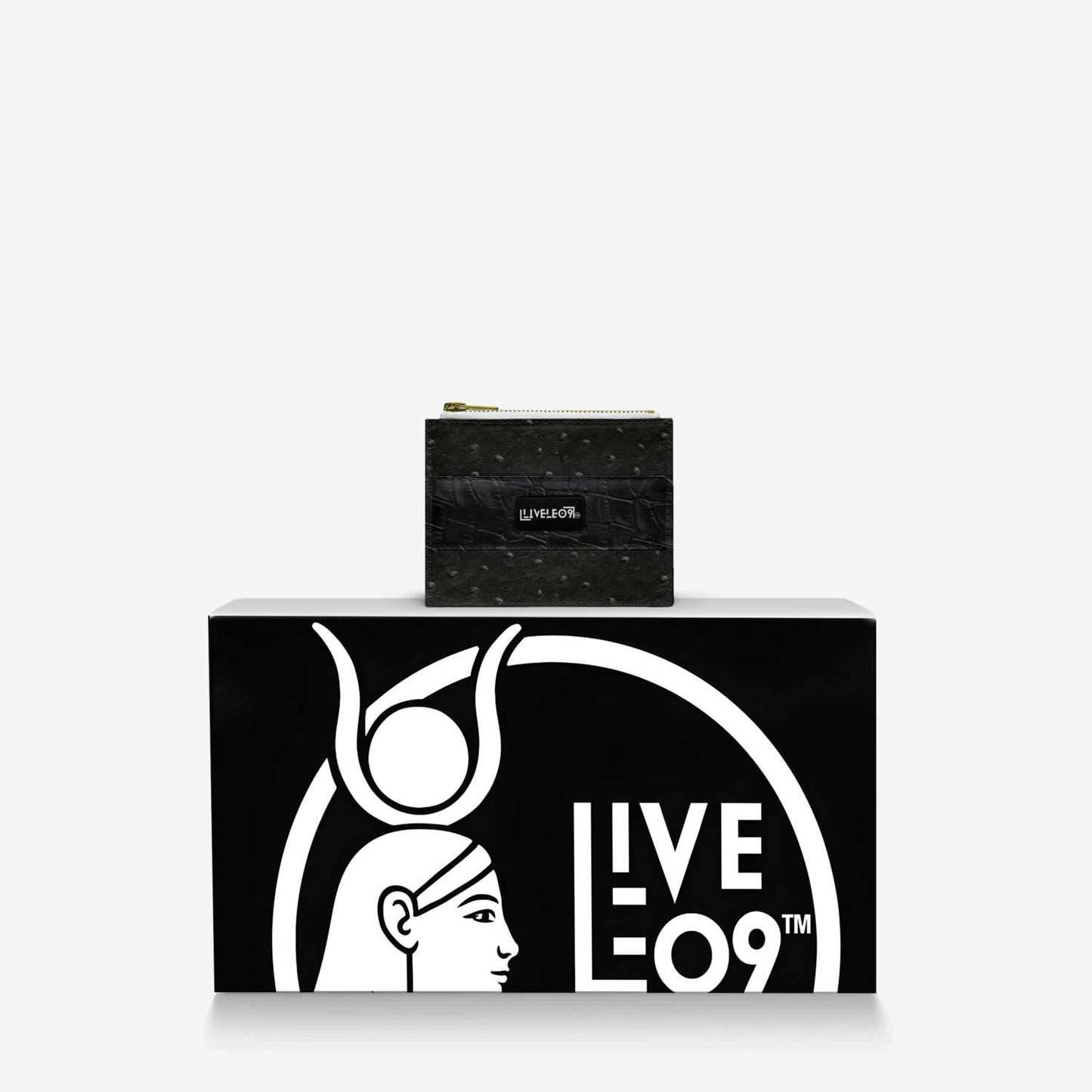 LIVELEO9 Ostrich Wallet | Black | White | Gold Zipper |