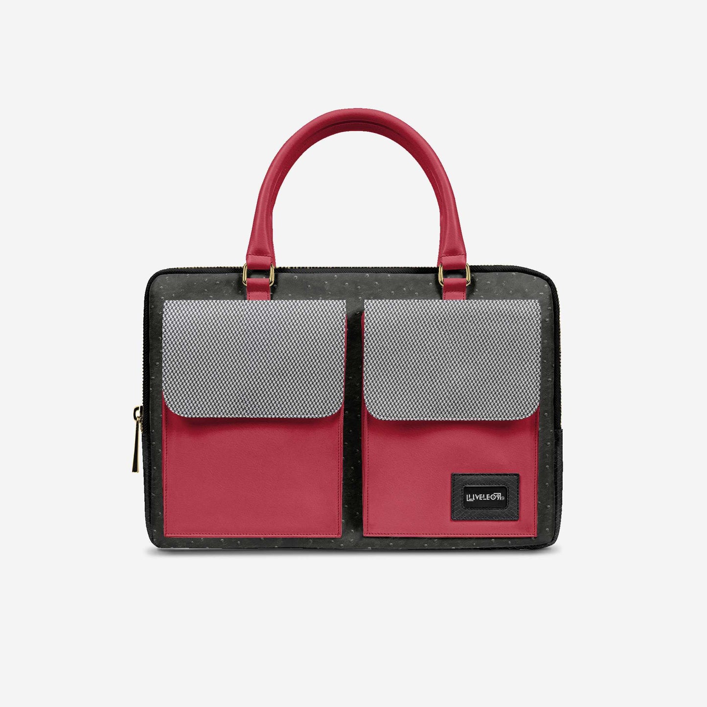 LIVELEO9 Ostrich Leather Laptop Bag | Red | Black | Hound Tooth |