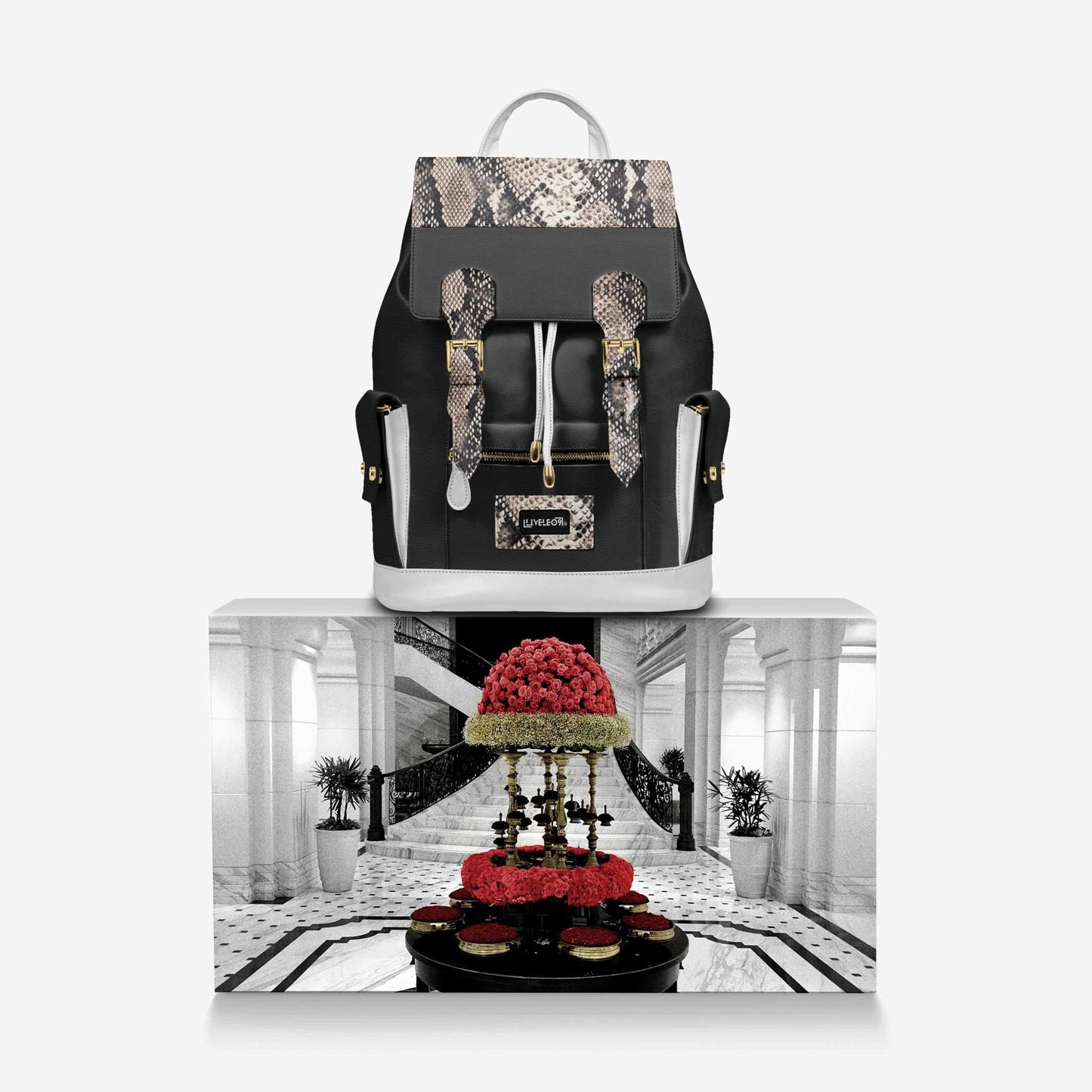LIVELEO9 Lamb Skin Leather Backpack | Cream | Black | White |