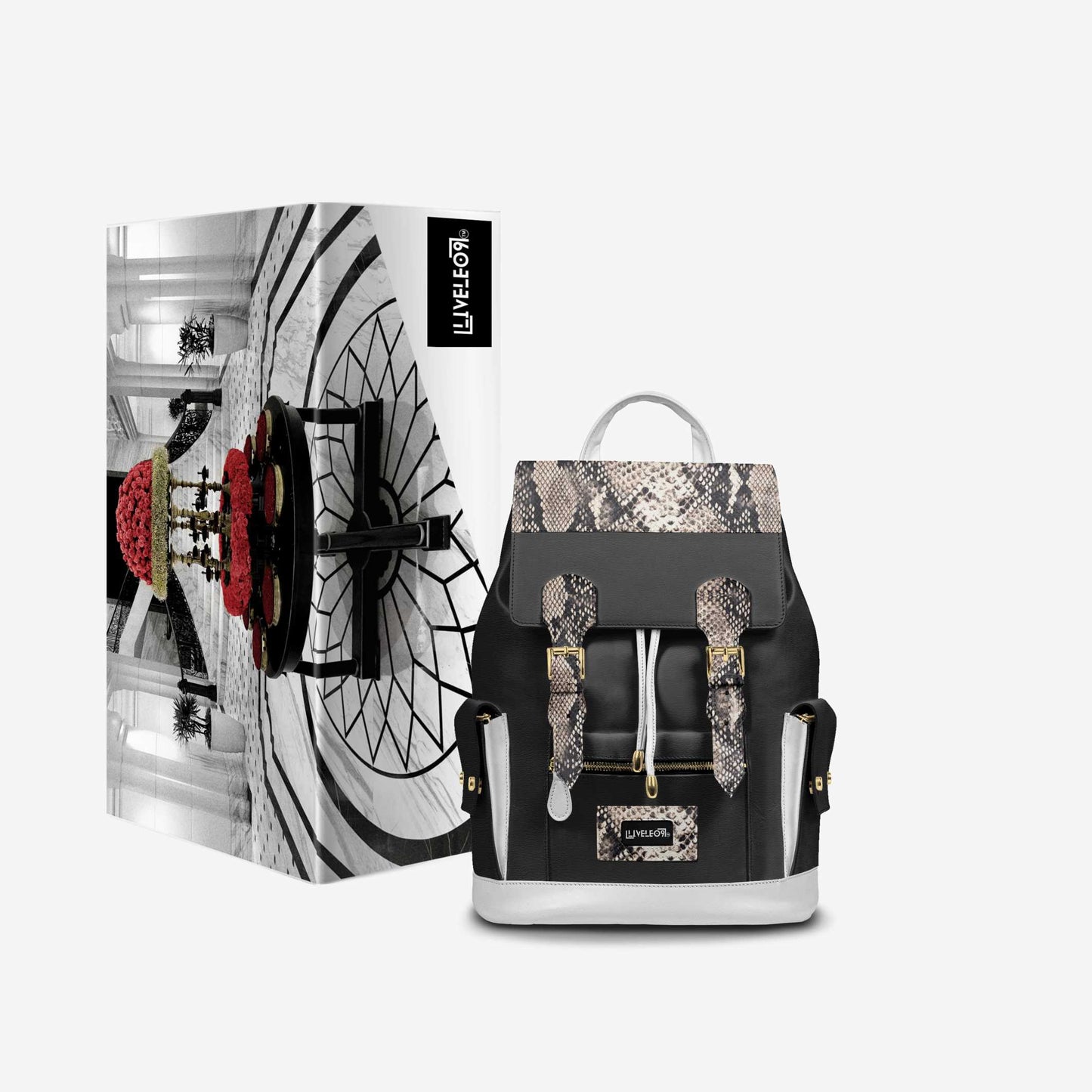 LIVELEO9 Lamb Skin Leather Backpack | Cream | Black | White |