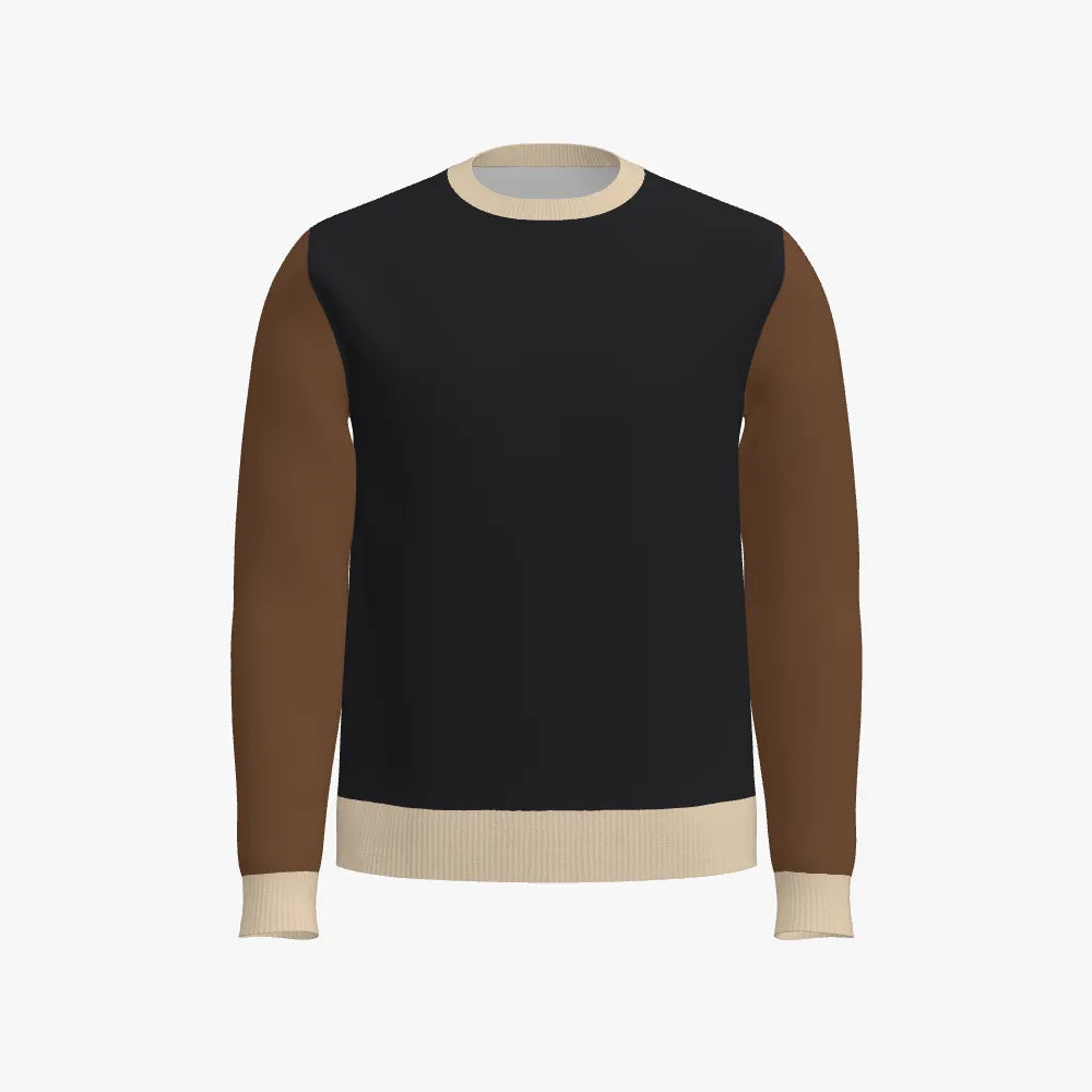 Men's Jacquard Crew Neck Pullover | 12 GG | Brown | Black | Cream |