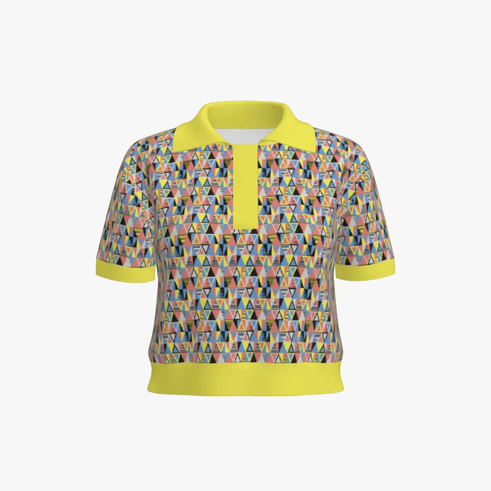 Women's Jacquard Cropped Polo | Yellow | White | Black | Blue |