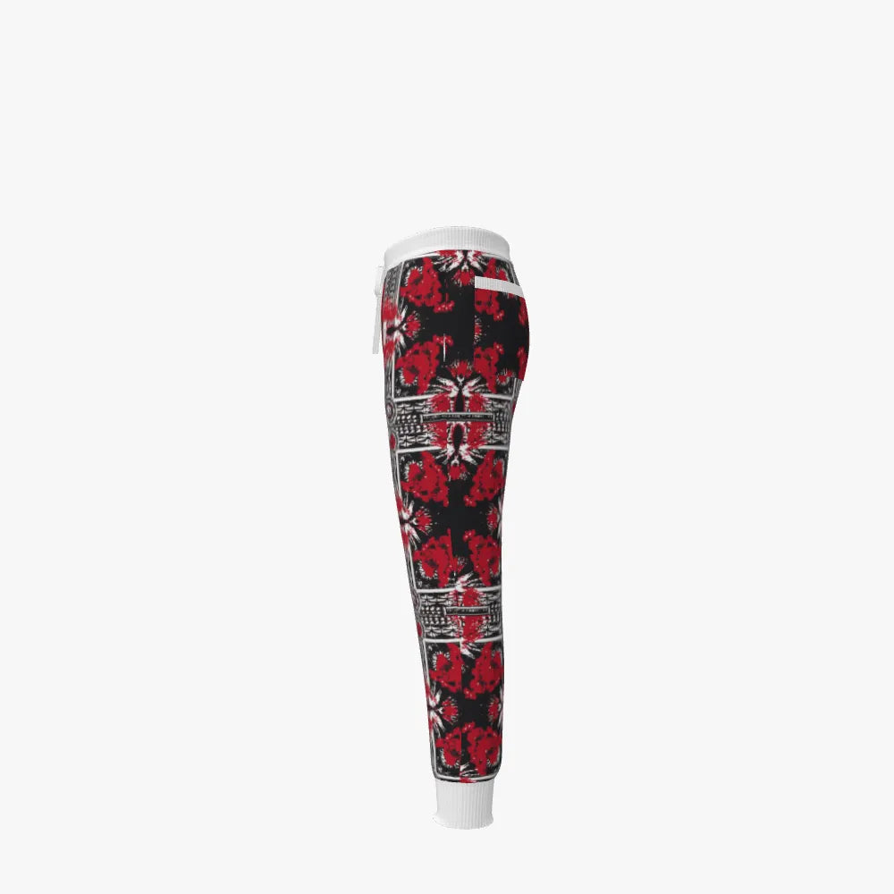 Men's Jacquard Stitch Joggers | 12 GG | Red | Black | White |