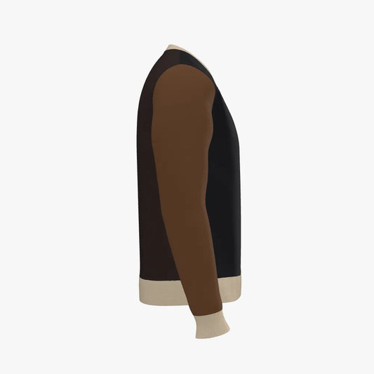 Men's Jacquard Crew Neck Pullover | 12 GG | Brown | Black | Cream |