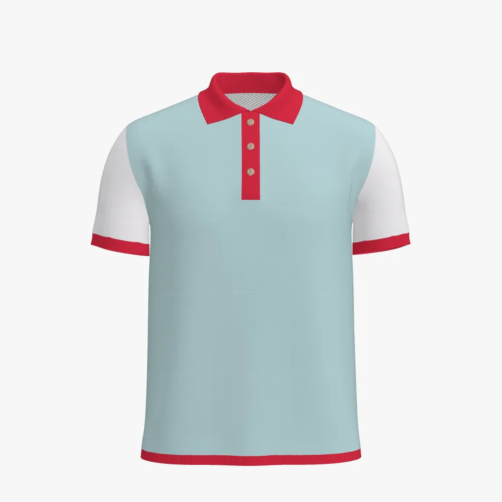Men's Jacquard Short Sleeve Polo | 12 GG | Light Blue | Red | White |