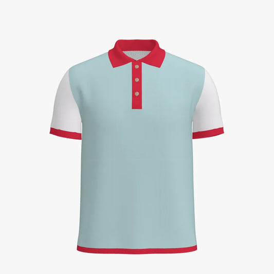 Men's Jacquard Short Sleeve Polo | 12 GG | Light Blue | Red | White |