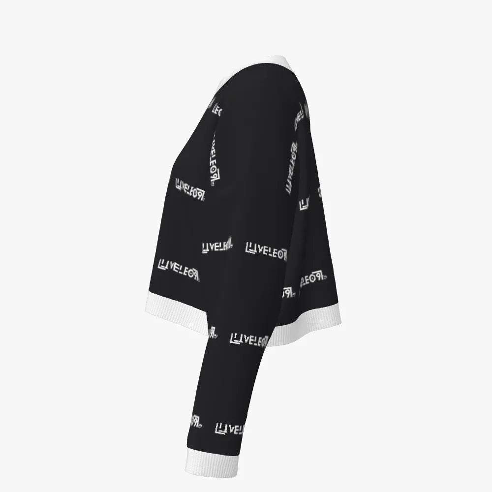 Women's Jacquard Crew Neck Cropped Pullover | 12 GG | Black | White |