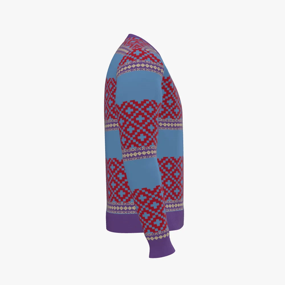 Men's Jacquard Crew Neck Pullover | 12 GG | Scarlet Red | Lavender | Sky Blue | Gold |