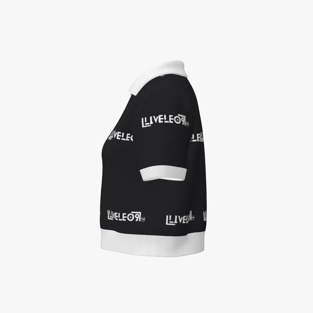 Women's Jacquard Stitch Cropped Polo | 12 GG | Black | White |