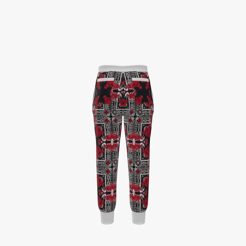 Men's Jacquard Stitch Joggers | 12 GG | Red | Black | White |