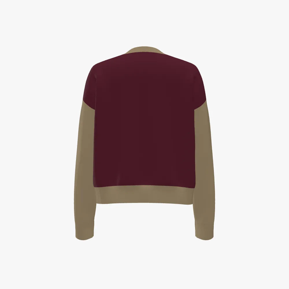Women's Jacquard Boxy Crew Neck Pullover | 12 GG | Maroon | Gold | Navy|