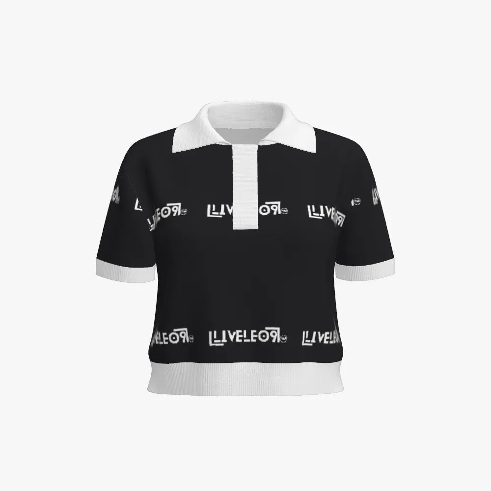 Women's Jacquard Stitch Cropped Polo | 12 GG | Black | White |