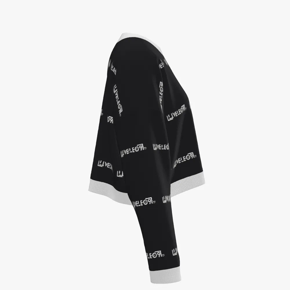 Women's Jacquard Crew Neck Cropped Pullover | 12 GG | Black | White |