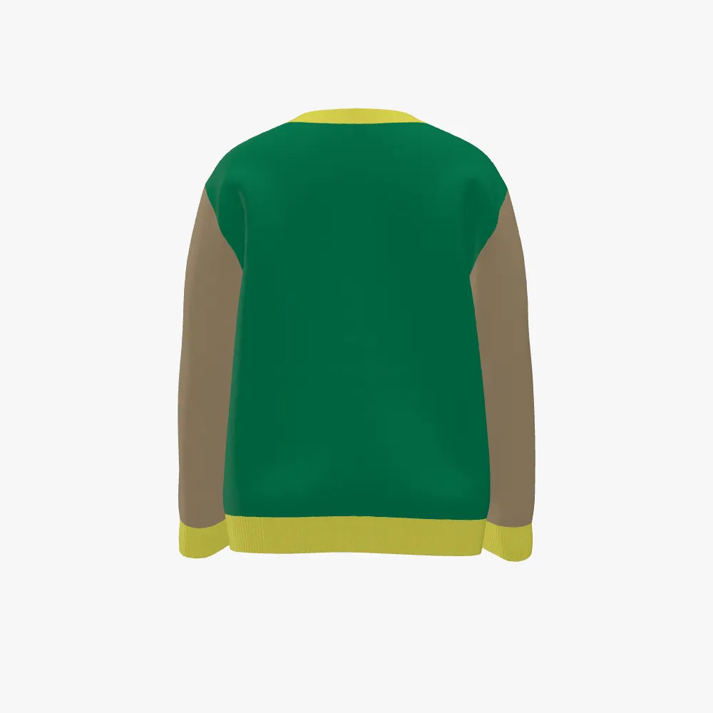 Kid's Jacquard V Neck Pullover | 12 GG | Navy | Green | Gold |