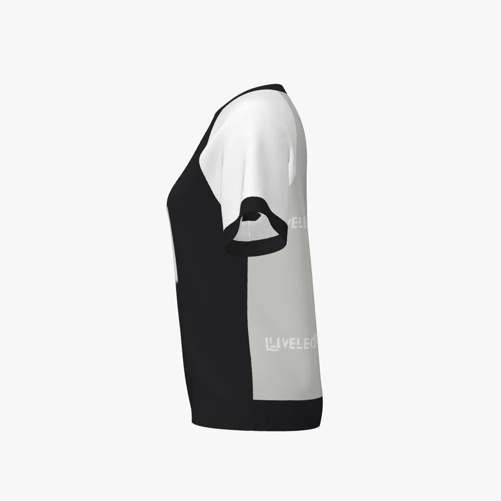 Women's Jacquard Short Sleeve Raglan Pullover | 12 GG | Black | White | Red | Embedded LIVELEO9 Logo |
