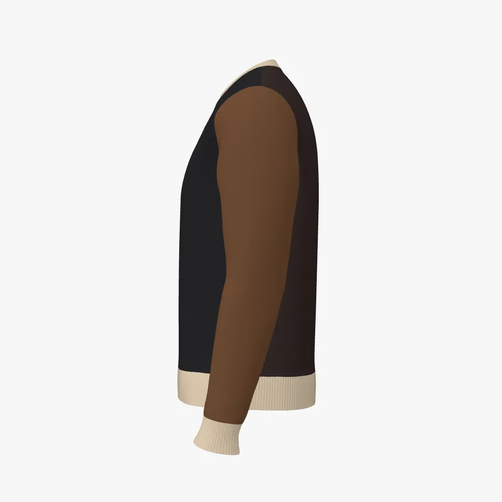 Men's Jacquard Crew Neck Pullover | 12 GG | Brown | Black | Cream |