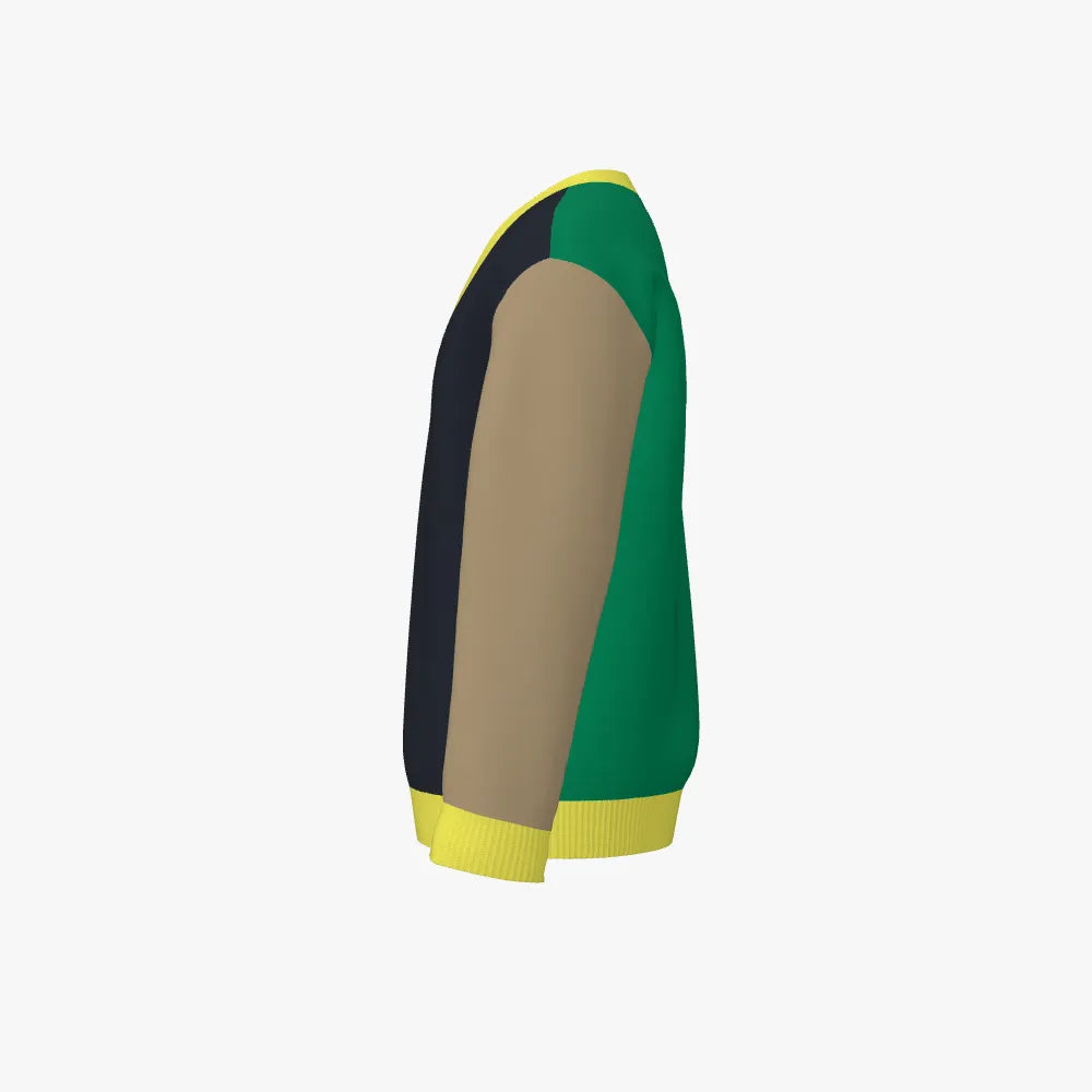 Kid's Jacquard V Neck Pullover | 12 GG | Navy | Green | Gold |