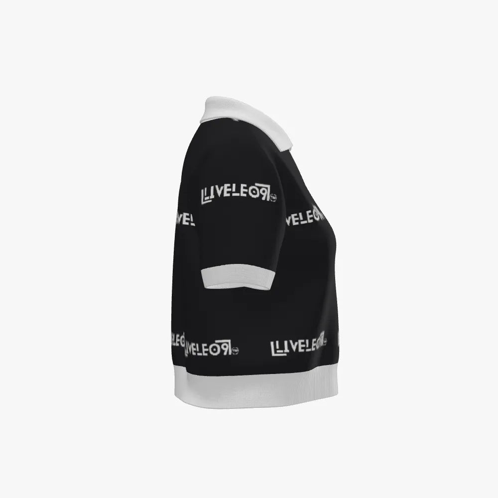Women's Jacquard Stitch Cropped Polo | 12 GG | Black | White |