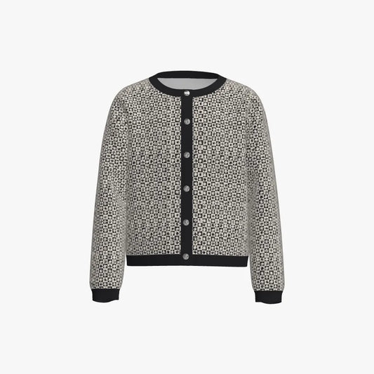 Kid's Round Neck Cardigan | 12 GG  | Black | White |