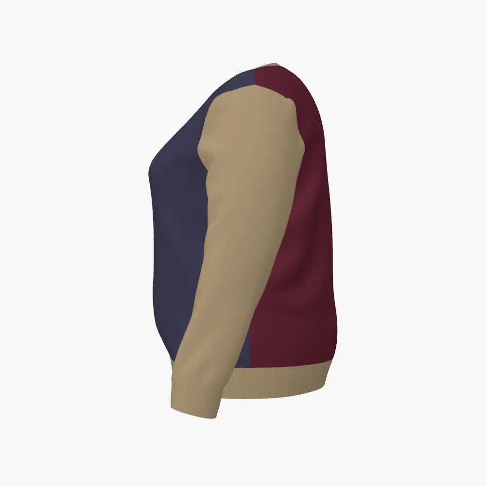 Women's Jacquard Crew Neck Pullover | Curve | 12 GG | Maroon | Navy | Gold |