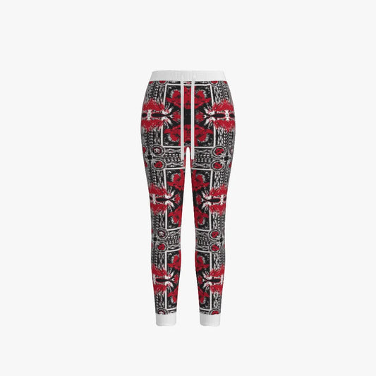 Women's Jacquard Stitch Leggings | 12 GG | Red | Black | White |