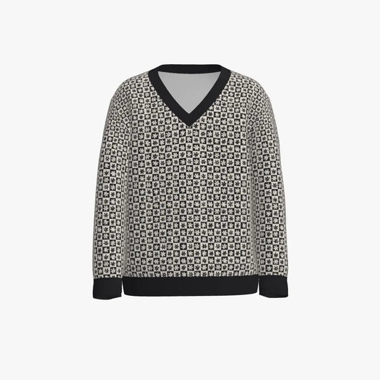 Kid's Jacquard V Neck Pullover | 12 GG | Black | White |