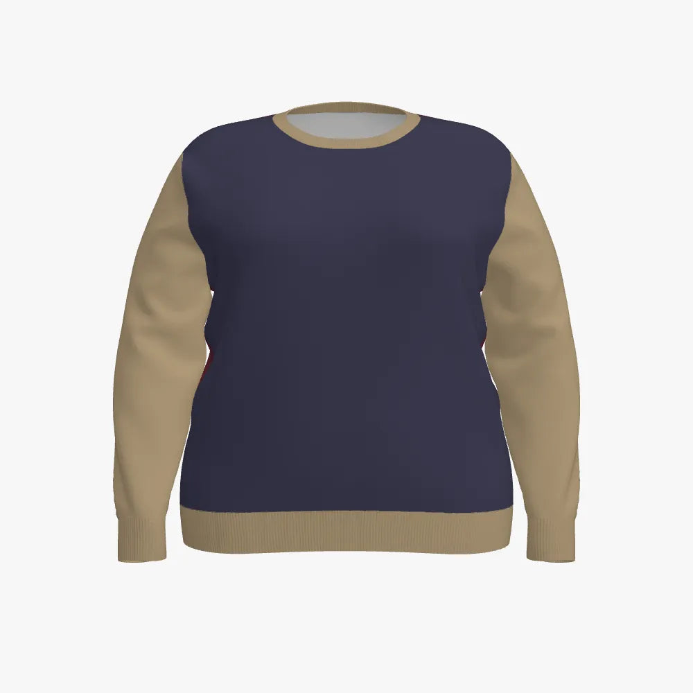 Women's Jacquard Crew Neck Pullover | Curve | 12 GG | Maroon | Navy | Gold |