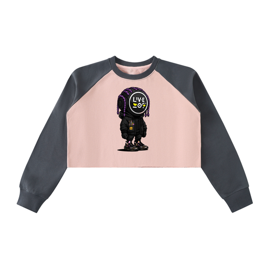 LIVELEO9 Raw-Hem Color-Block Raglan Crop Sweatshirt | Women's | 420 GSM |