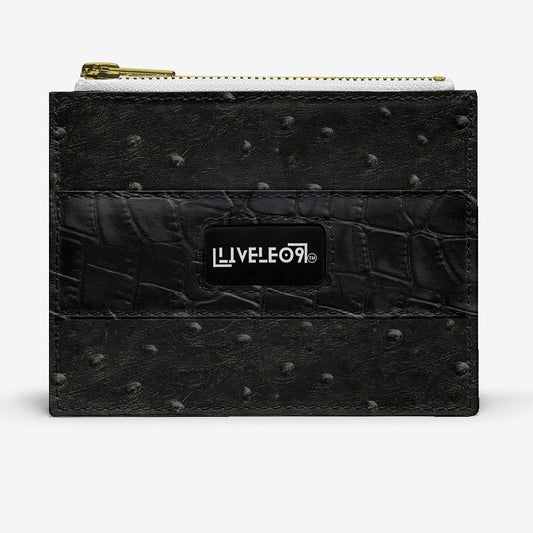LIVELEO9 Ostrich Wallet | Black | White | Gold Zipper |