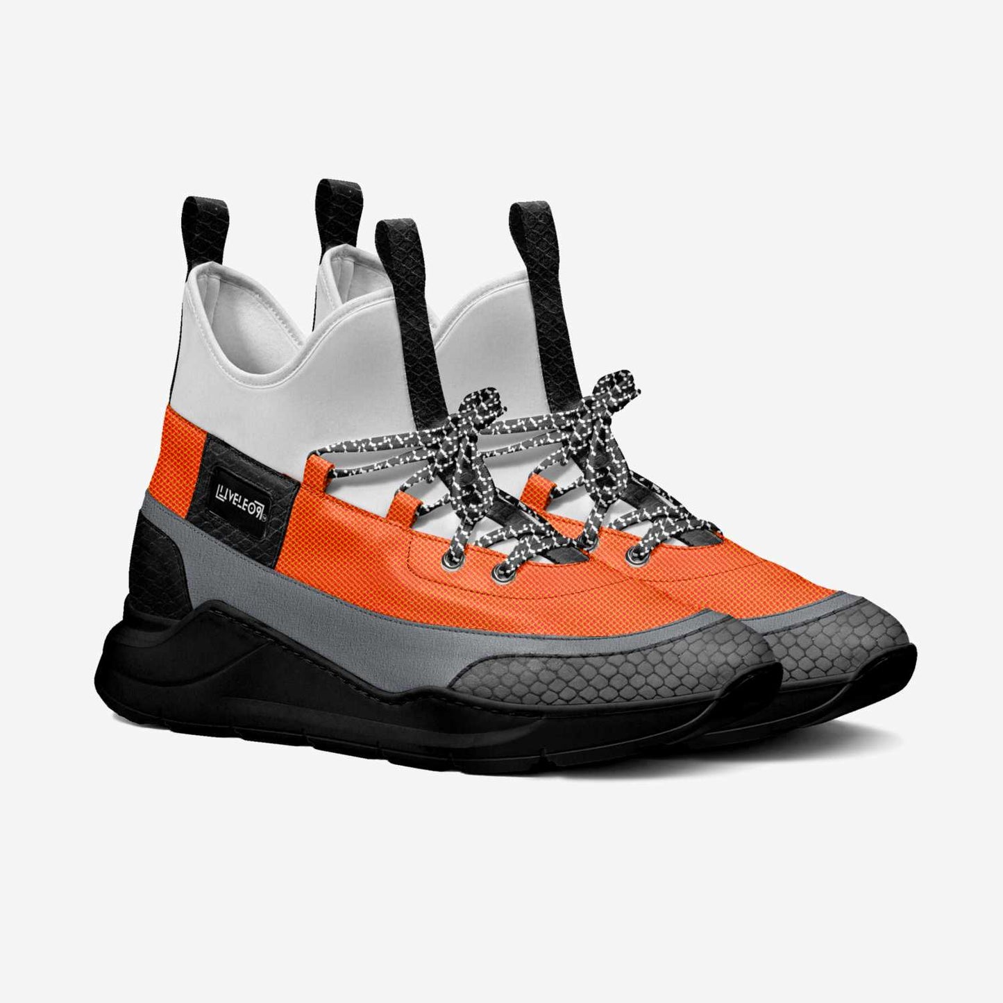 LIVELEO9 Sock Sneaker | Texture Orange | Grey | Black Python |