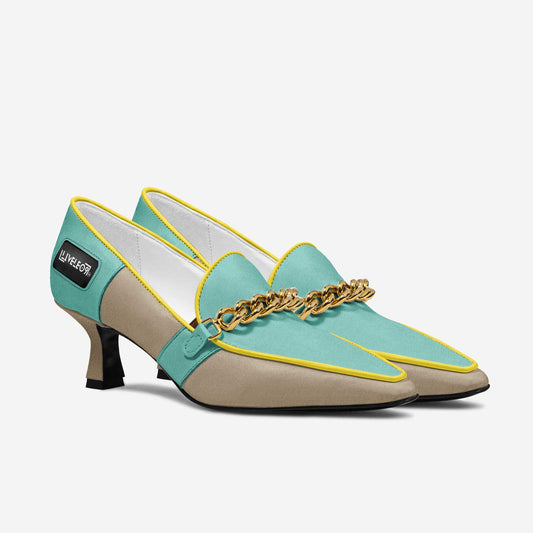 LIVELEO9  Charm Kitten Heel | Turquoise | Yellow | Grey |