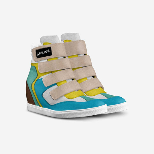 LIVELEO9 Wedge Heel Sneaker | Turquoise | Cream | Brown | White |