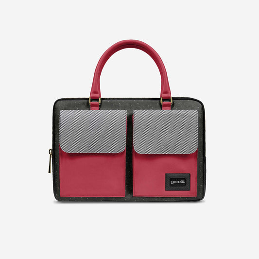 LIVELEO9 Ostrich Leather Laptop Bag | Red | Black | Hound Tooth |