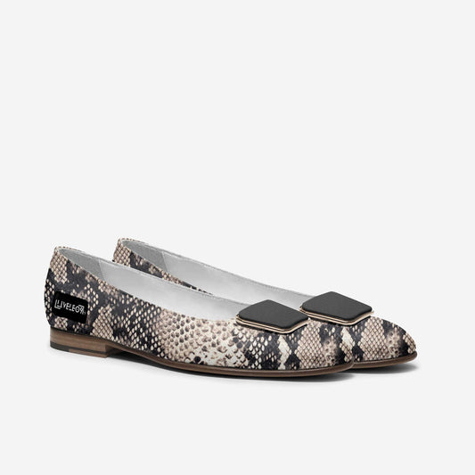 LIVELEO9 Textured Snakeskin Ballerina | White | Beige | Black |