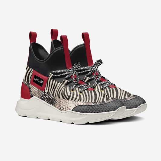 LIVELEO9 Zebra Python Sock Sneaker | Red | Black | Zebra | Snake Skin | Python |