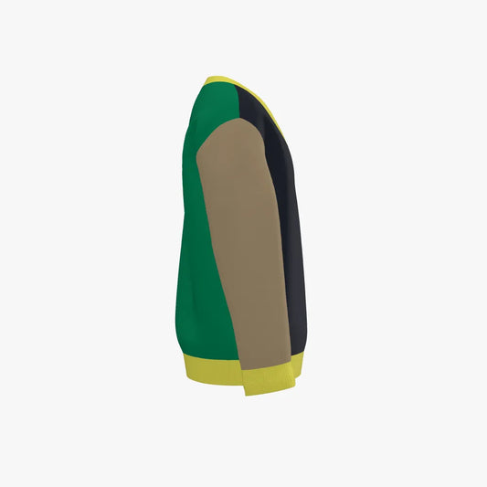 Kid's  Jacquard V Neck Pullover | 12 GG  | Navy | Green | Gold |